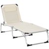 Foldable Outdoor Chaise Lounge Chair, 5-Level Reclining Camping Tanning Chair with Aluminum Frame, Padding, and Headrest for Beach, Yard, Patio, Pool,