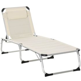 Foldable Outdoor Chaise Lounge Chair, 5-Level Reclining Camping Tanning Chair with Aluminum Frame, Padding, and Headrest for Beach, Yard, Patio, Pool,