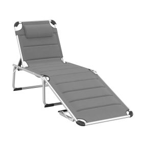 Outsunny Foldable Outdoor Chaise Lounge Chair, 5-Level Reclining Camping Tanning Chair with Aluminum Frame, Padding, and Headrest for Beach, Yard, Pat