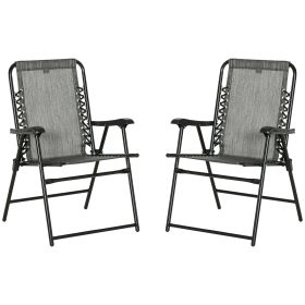 Outsunny Set of 2 Patio Folding Chairs, Outdoor Bungee Sling Chairs w/ Armrests, Portable Lawn Chairs for Camping, Garden, Pool, Beach, Backyard, Gray