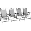 Outsunny Folding Patio Chairs, Set of 4 Sports Chairs for Adults, Camping Chairs with Armrests, Breathable Mesh Fabric Seat for Lawn, Gray