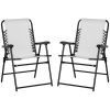 Outsunny Set of 2 Patio Folding Chairs, Outdoor Bungee Sling Chairs w/ Armrests, Portable Lawn Chairs for Camping, Garden, Pool, Beach, Backyard, Crea