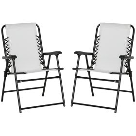 Outsunny Set of 2 Patio Folding Chairs, Outdoor Bungee Sling Chairs w/ Armrests, Portable Lawn Chairs for Camping, Garden, Pool, Beach, Backyard, Crea