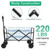 5in Wheel No Brake 100L Collapsible Folding Wagon Cart With Adjustable Handle 220LBS Load Capacity Heavy Duty Foldable Utility Outdoor Wagon For Campi