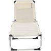 Foldable Outdoor Chaise Lounge Chair, 5-Level Reclining Camping Tanning Chair with Aluminum Frame, Padding, and Headrest for Beach, Yard, Patio, Pool,