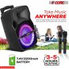 5 Core Party Speaker Portable PA System 2 Wireless Microphone Bluetooth Loud Big Subwoofer Powered Active DJ Karaoke Machine for Studio Indoor Outdoor