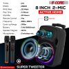 5 Core Party Speaker Portable PA System 2 Wireless Microphone Bluetooth Loud Big Subwoofer Powered Active DJ Karaoke Machine for Studio Indoor Outdoor