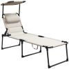 Outsunny Outdoor Lounge Chair, Adjustable Backrest Folding Chaise Lounge, Cushioned Tanning Chair w/Sunshade Roof & Pillow Headrest for Beach, Camping