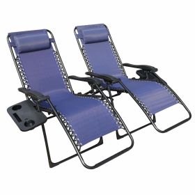 Zero Gravity Chair Patio Folding Lawn Lounge Chairs Outdoor Foldable Camp Reclining Lounge Chair with sidetable for Backyard Porch Swimming Poolside a (Color: Dark Blue)
