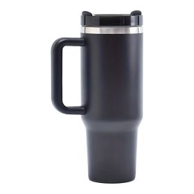 40oz V2 large capacity tumbler,  With Handle And Straw Lid, Insulated Reusable Stainless Steel Water Bottles Travel Mug Coffee Cup car cup water cup F (Color: Black)