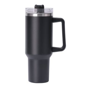 40oz large capacity tumbler With Handle And Straw Lid, Insulated Reusable Stainless Steel Water Bottles Travel Mug Coffee Cup car cup water cup For Me (Color: Black)