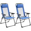 Outsunny Folding Patio Chairs Set of 2, Outdoor Deck Chair with Adjustable Sling Back, Camping Chair with Removable Headrest for Garden, Backyard, Law
