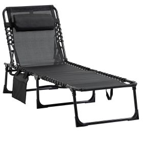 Outsunny Reclining Chaise Lounge Chair, Portable Sun Lounger, Folding Camping Cot, with Adjustable Backrest and Removable Pillow, for Patio, Garden, B (Color: as Pic)