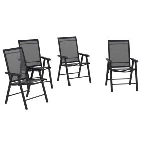 Outsunny Set of 4 Patio Folding Chairs, Stackable Outdoor Sling Patio Dining Chairs with Armrests for Lawn, Camping, Dining, Beach, Metal Frame, No As (Color: as Pic)