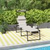 Outsunny Outdoor Lounge Chair, Adjustable Backrest Folding Chaise Lounge, Cushioned Tanning Chair w/Sunshade Roof & Pillow Headrest for Beach, Camping