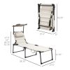 Outsunny Outdoor Lounge Chair, Adjustable Backrest Folding Chaise Lounge, Cushioned Tanning Chair w/Sunshade Roof & Pillow Headrest for Beach, Camping
