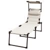 Outsunny Outdoor Lounge Chair, Adjustable Backrest Folding Chaise Lounge, Cushioned Tanning Chair w/Sunshade Roof & Pillow Headrest for Beach, Camping